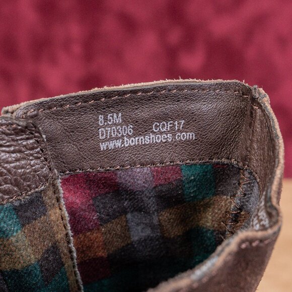 Born Women Oueva Brown Suede Zip Braided Moto Biker Ankle Boots sz 8.5 - Picture 5 of 7